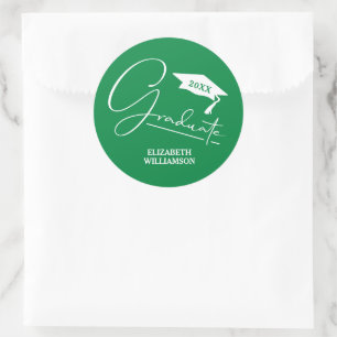 Modern Green Graduation Party Classic Round Sticker