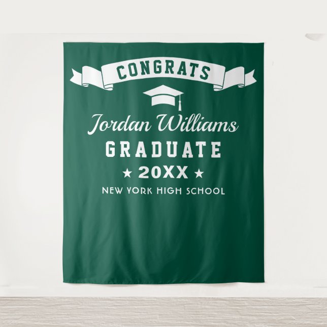 Modern Green Graduation Party Photo Backdrop (Front)