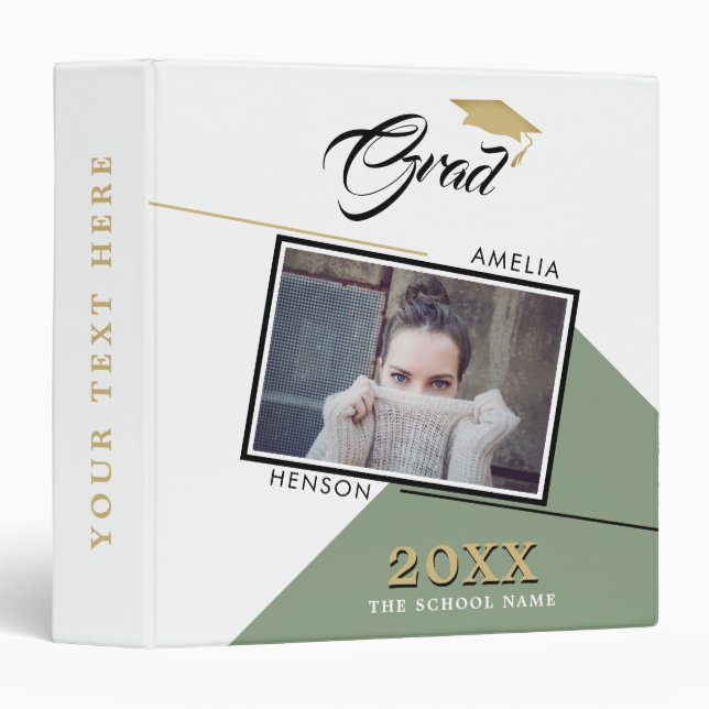 Modern Green Graduation Photo Album 3 Ring Binder (Front/Spine)