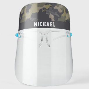 Modern Green Gray Camouflage Military Custom Name Face Shield