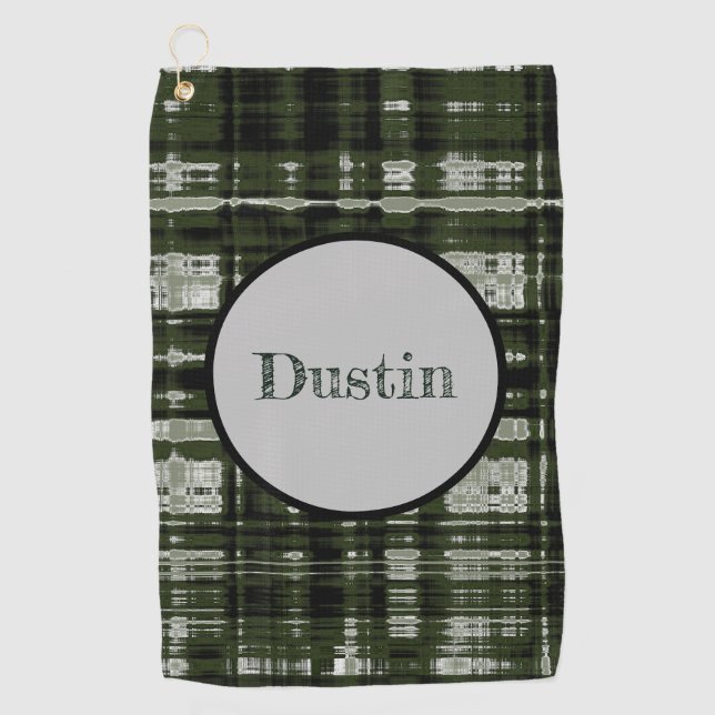 Modern Green/Gray plaid design Golf Towel (Front)