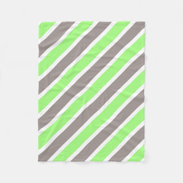 Modern Green Gray Stripes Fleece Blanket (Front)