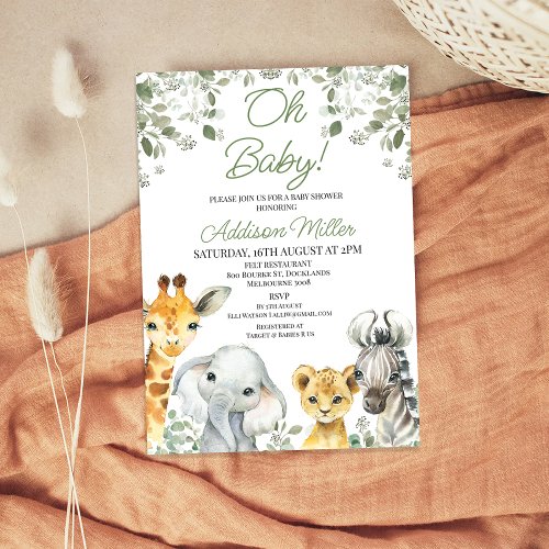 Modern Green Greenery Foliage Safari Baby Shower  Invitation