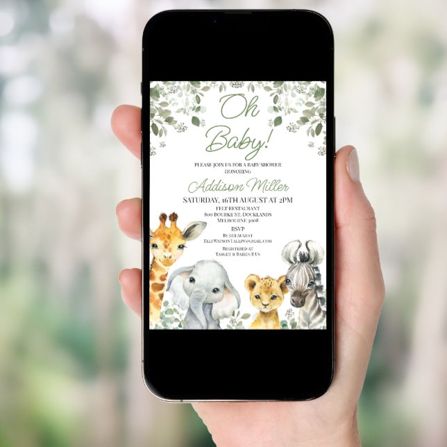 Modern Green Greenery Foliage Safari Baby Shower  Invitation (Front Digital)