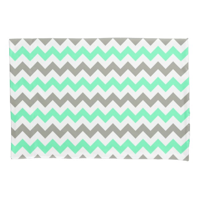 Modern Green Grey Chevron Pattern Pillow Case (Front)
