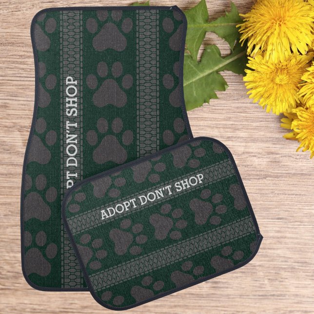 Modern Green Grey Paw Print Rugged Trail Textures Car Floor Mat (Creator Uploaded)