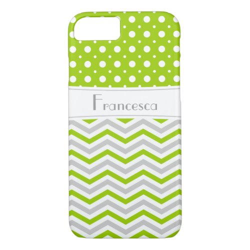 Modern green grey white chevron  polka dot iPhone 87 case