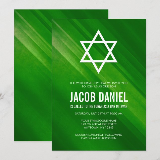 Modern Green Grunge Bar Mitzvah Invitations (Front/Back)