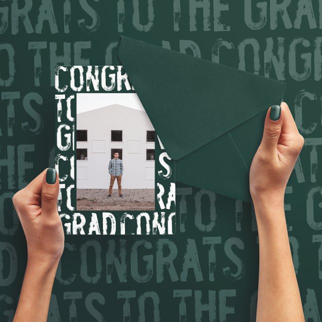 Modern green grungy photo graduation announcement (Creator Uploaded)