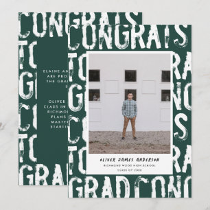 Modern green grungy photo graduation announcement