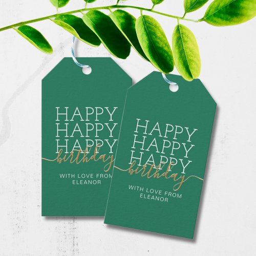 Modern green Happy Birthday Gift Tags