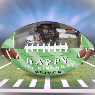 Modern Green Happy Birthday Kids Photo Football