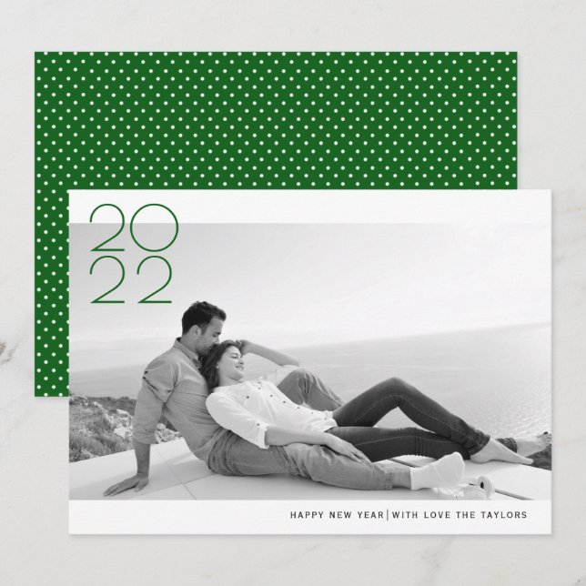 Modern green Happy New Year 2022 photo Holiday Card (Front/Back)