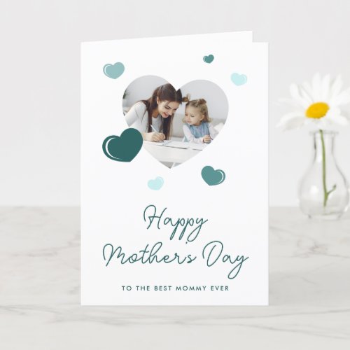 Modern Green Hearts Photo Happy Mothers Day Card