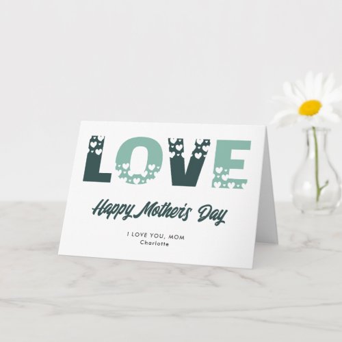 Modern Green Hearts Photo Mothers Day Card