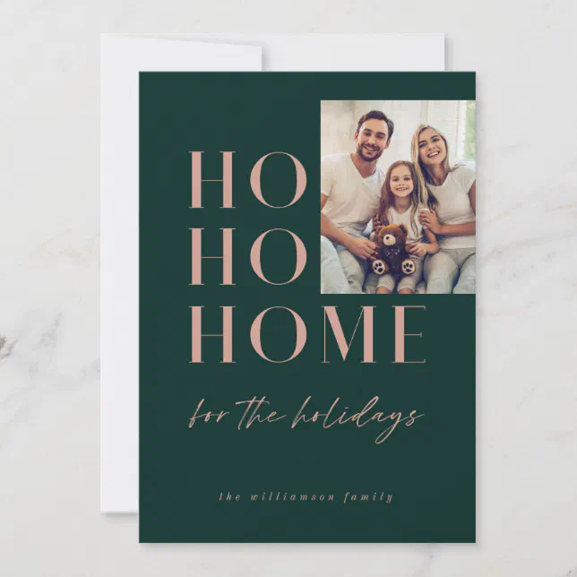 Modern Green HO HO Home for the Holidays Family Holiday Card | Zazzle
