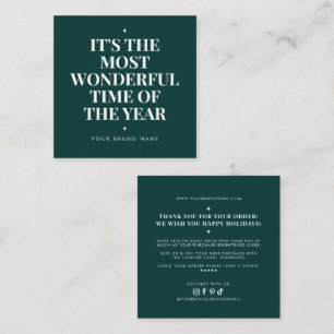 Modern green holiday business thank you square business card