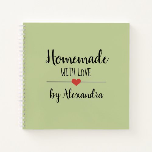 Modern Green Homemade with love recipe Notebook