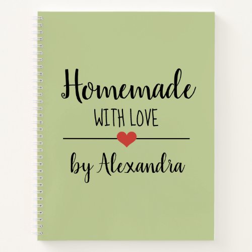 Modern green Homemade with love recipe Notebook