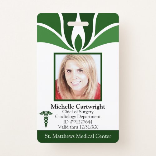 Modern Green Hospital Employee Medical ID Custom Badge