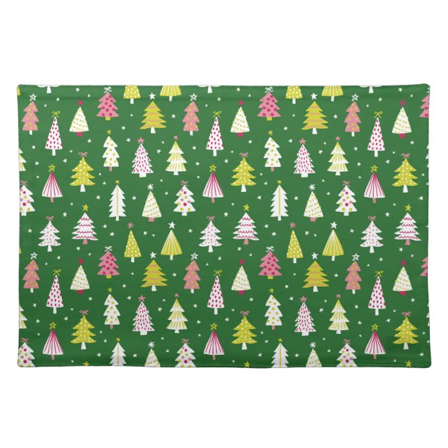 Modern Green Hot Pink Black Lime Christmas Holiday Cloth Placemat (Front)