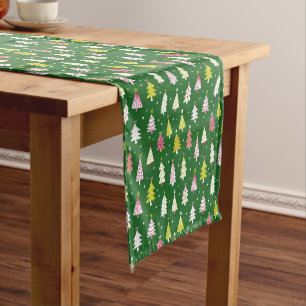 Modern Green Hot Pink Black Lime Christmas Holiday Short Table Runner