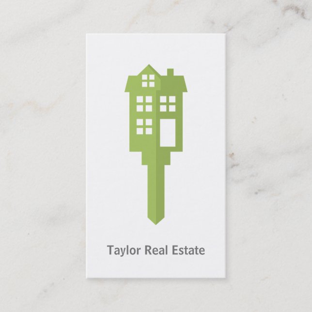 Modern Green House Logo Real Estate Business Cards (Front)
