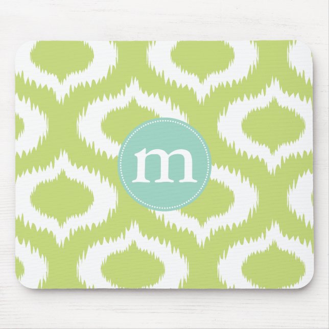 Modern Green Ikat Diamonds Personalized Mouse Pad (Front)