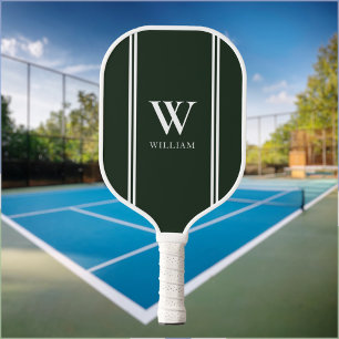 Modern Green Initial Name Monogram Pickleball Paddle