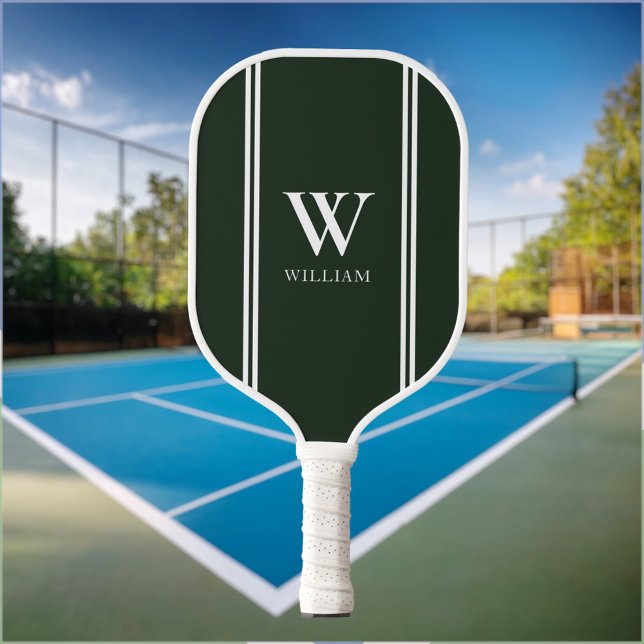 Modern Green Initial Name Monogram Pickleball Paddle (Creator Uploaded)