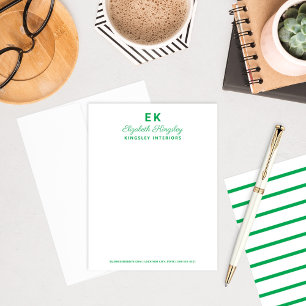 Modern Green Initials Monogram Business Note Card