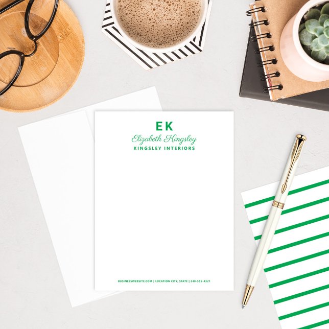Modern Green Initials Monogram Business Note Card (Creator Uploaded)