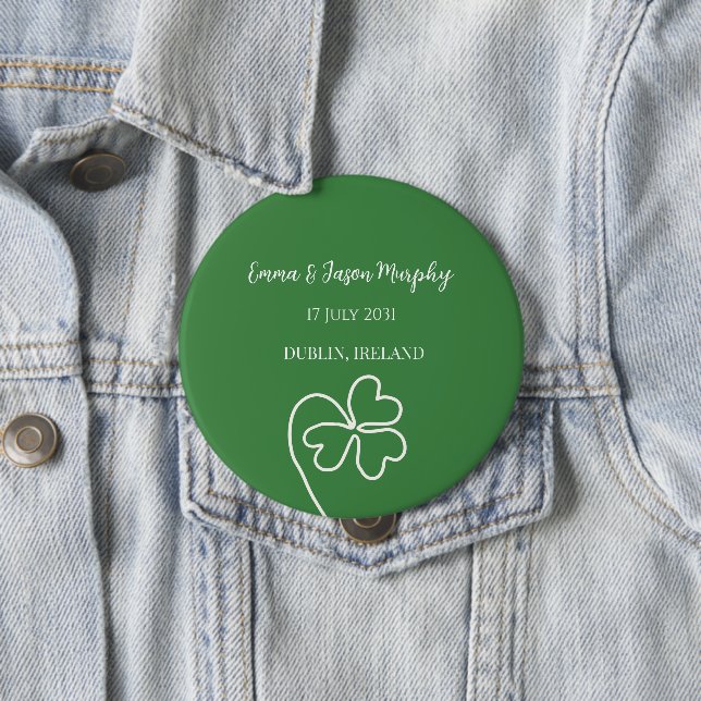  Modern Green Irish Clover Leaf Wedding   Button (In Situ)
