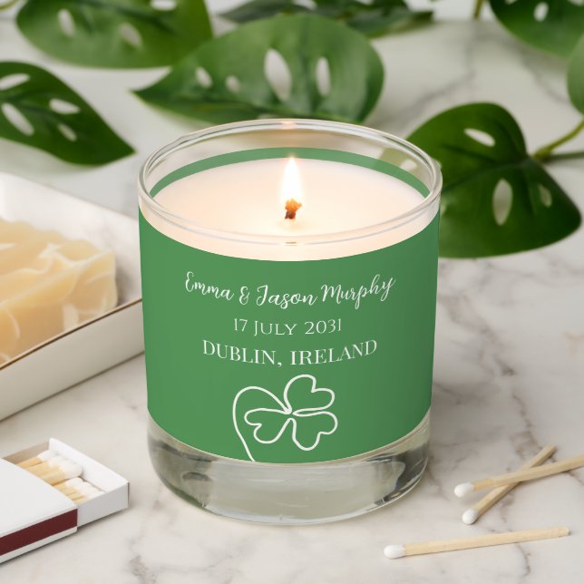  Modern Green Irish Clover Leaf Wedding   Scented Candle (Lit)