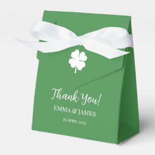 Modern Green Irish Four Leaf Clover Thank You Favor Boxes