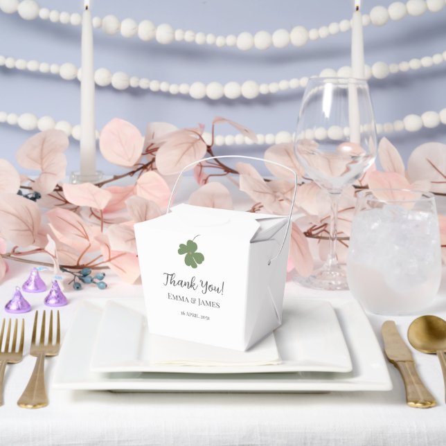 Modern Green Irish Four Leaf Clover Thank You Favor Boxes (Wedding)