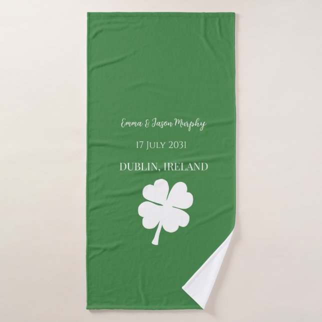  Modern Green Irish Four Leaf Clover Wedding Favor Bath Towel (Bath Towel)