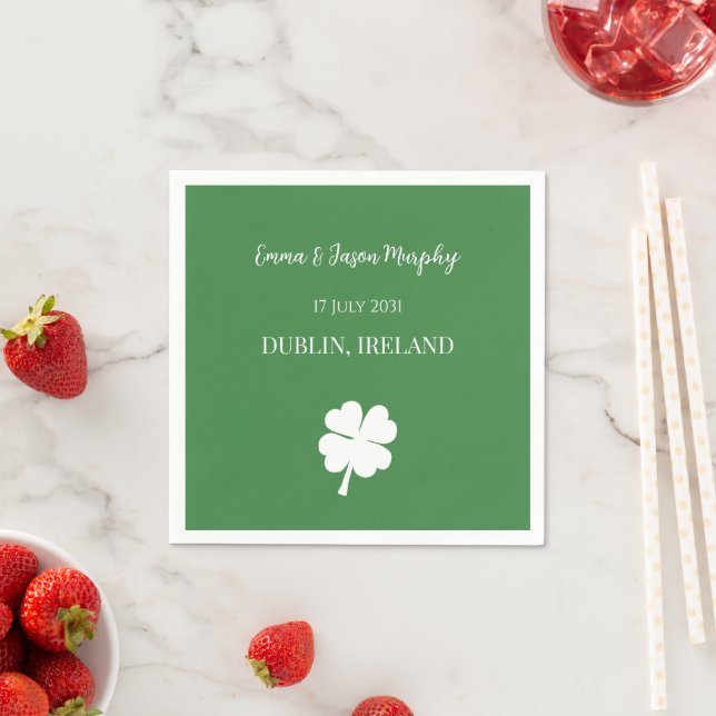  Modern Green Irish Four Leaf Clover Wedding    Napkins (Insitu)