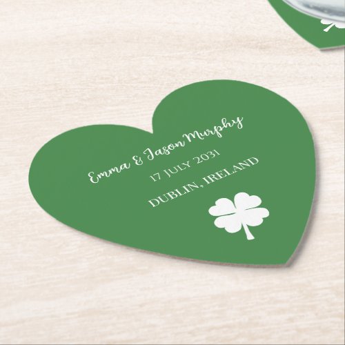  Modern Green Irish Four Leaf Clover Wedding      Paper Coaster