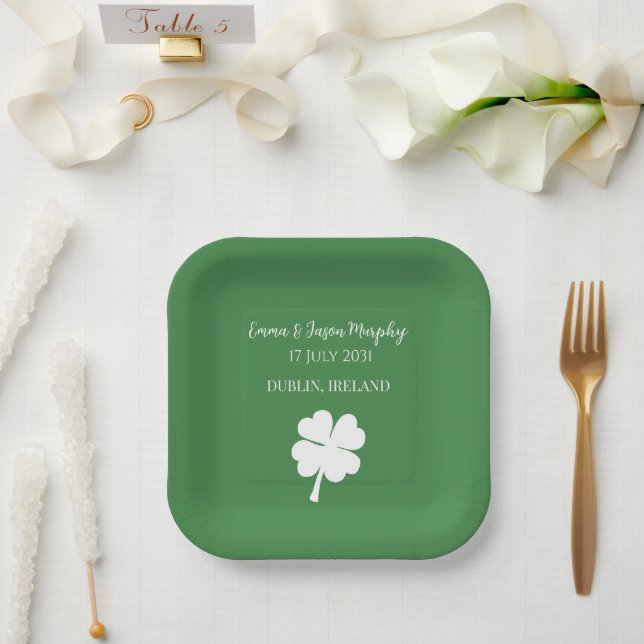  Modern Green Irish Four Leaf Clover Wedding  Paper Plates (Wedding)