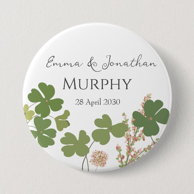  Modern Green Irish Leaf Clover Wedding   Button (Front)