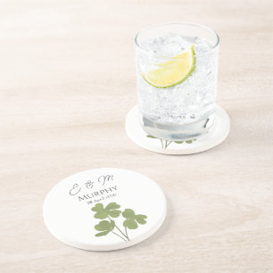 Modern Green Irish Leaf Clover Wedding Coaster