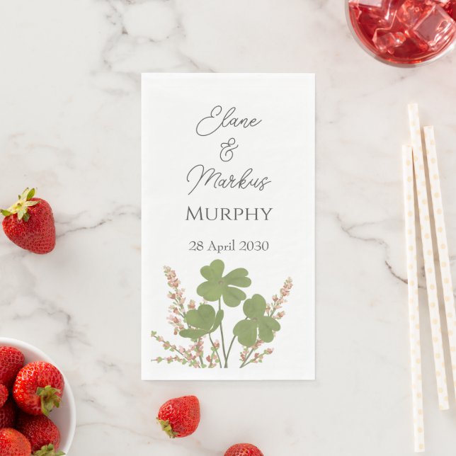  Modern Green Irish Leaf Clover Wedding   Paper Guest Towels (Insitu)