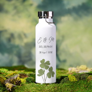  Modern Green Irish Leaf Clover Wedding   Water Bottle