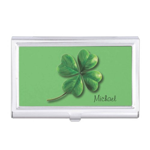 Modern Green Irish Shamrock Business Card Case
