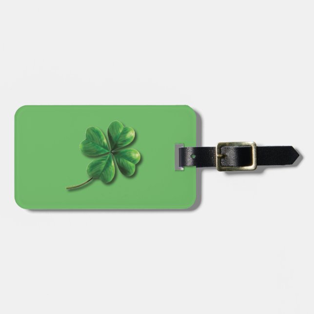 Modern Green Irish Shamrock Luggage Tag (Front Horizontal)
