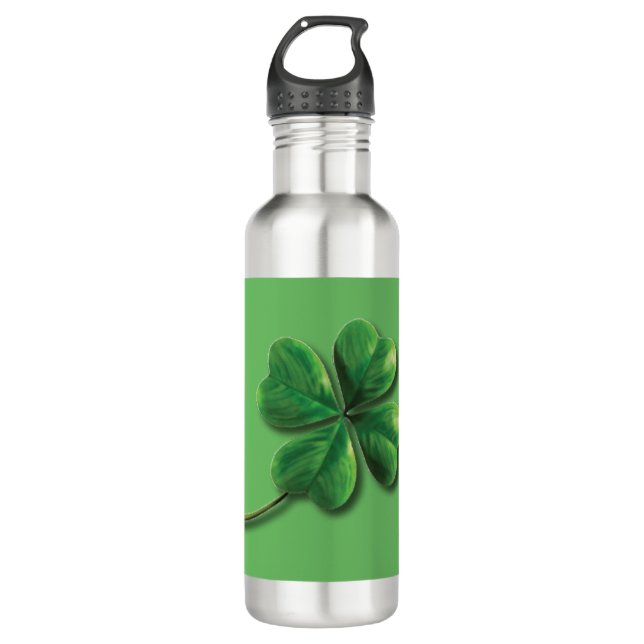 Modern Green Irish Shamrock Stainless Steel Water Bottle (Front)