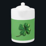 Modern Green Irish Shamrock Stainless Teapot<br><div class="desc">Modern irish shamrock on green background.</div>