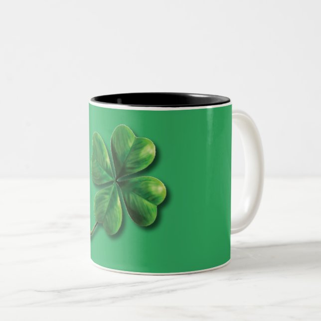 Modern Green Irish Shamrock Two-Tone Coffee Mug (Front Right)