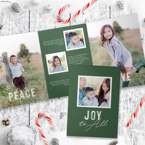 Modern Green Joy Love Peace Holiday Photo Card